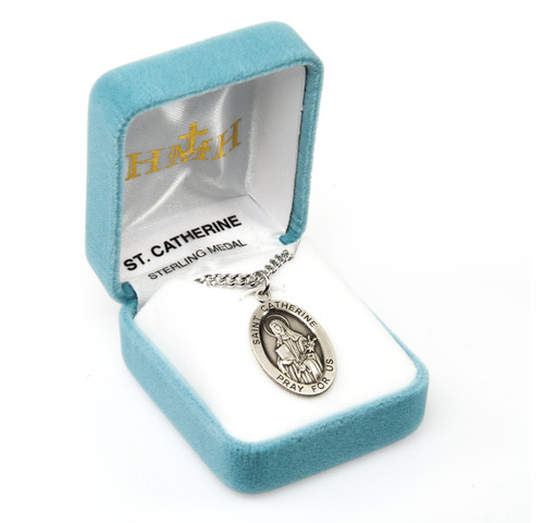 Patron Saint Catherine of Siena Oval Sterling Silver Medal | Style A | 24" Endless Chain