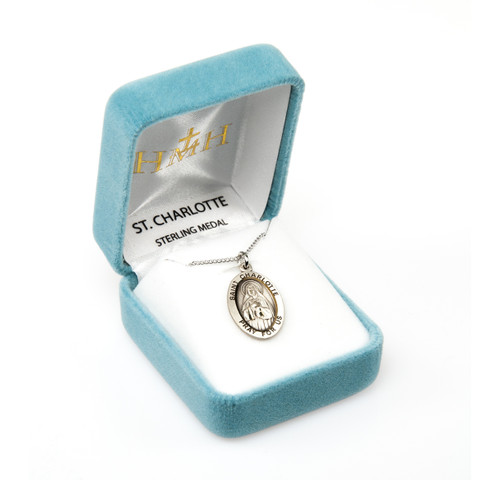 Patron Saint Charlotte Oval Sterling Silver Medal | 18" Chain