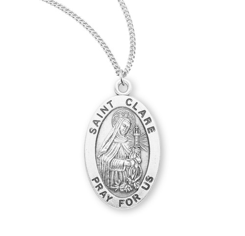 Patron Saint Clare Oval Sterling Silver Medal | 18" Chain