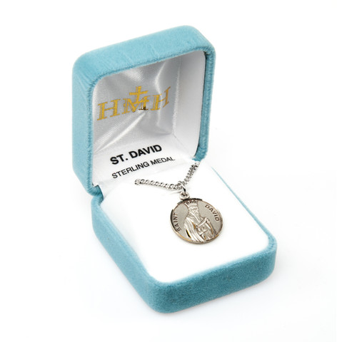 Patron Saint David Round Sterling Silver Medal | 20" Chain