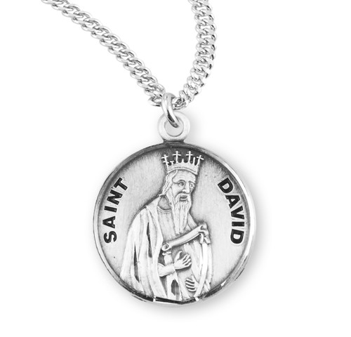 Patron Saint David Round Sterling Silver Medal | 20" Chain