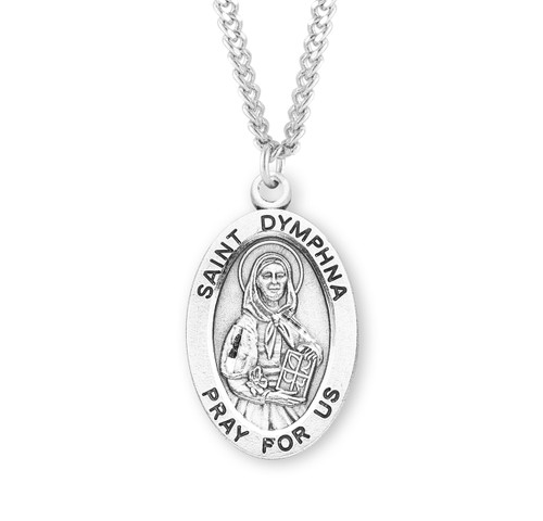 Patron Saint Dymphna Oval Sterling Silver Medal | 24" Chain