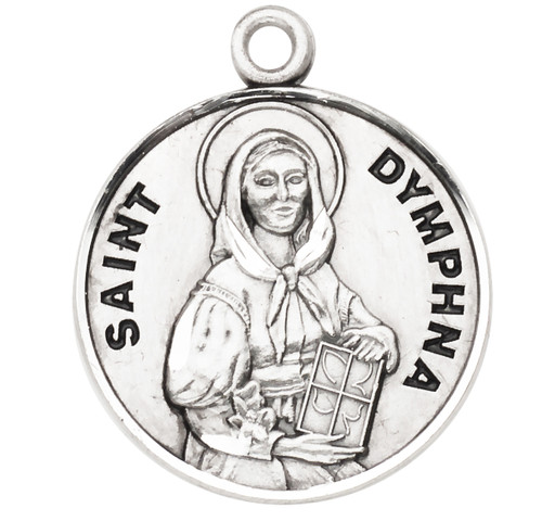 Patron Saint Dymphna Round Sterling Silver Medal | 18" Chain