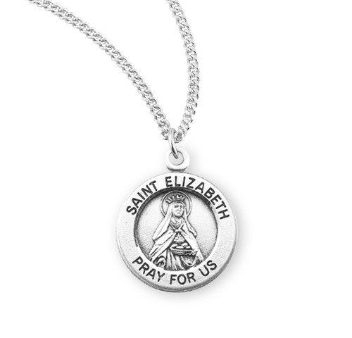 Patron Saint Elizabeth Round Sterling Silver Medal | 18" Chain