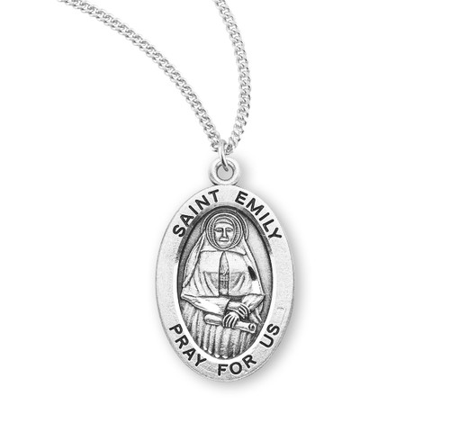 Patron Saint Emily Oval Sterling Silver Medal | 18" Chain