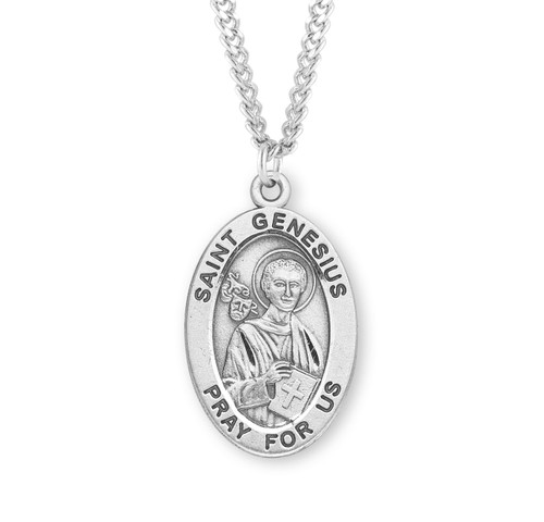 Patron Saint Genesius Oval Sterling Silver Medal | 24" Chain