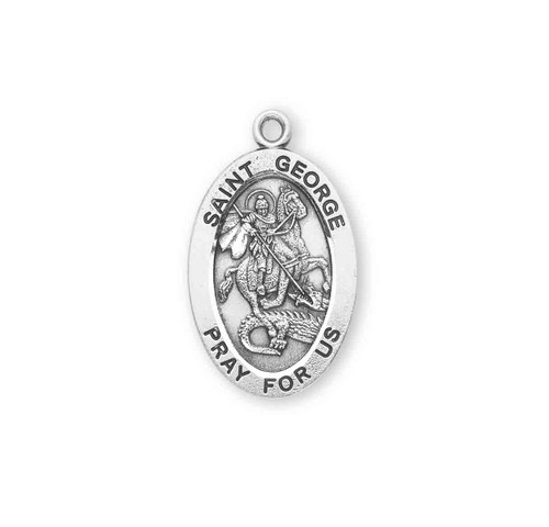 Patron Saint George Oval Sterling Silver Medal | 24" Chain