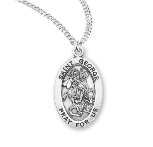 Patron Saint George Oval Sterling Silver Medal | 20" Chain