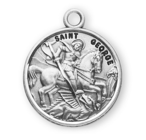 Patron Saint George Round Sterling Silver Medal | 20" Chain