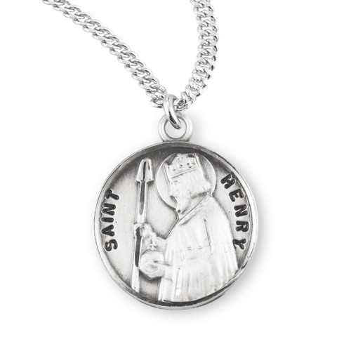 Patron Saint Henry Round Sterling Silver Medal | 20" Chain