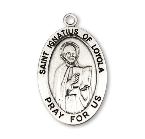 Patron Saint Ignatius of Loyola Oval Sterling Silver Medal | 24" Chain