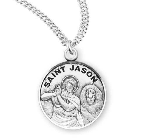 Patron Saint Jason Round Sterling Silver Medal | 20" Chain