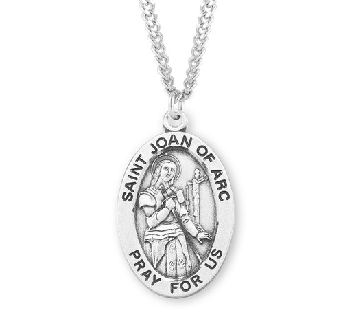 Patron Saint Joan of Arc Oval Sterling Silver Medal | 24" Chain