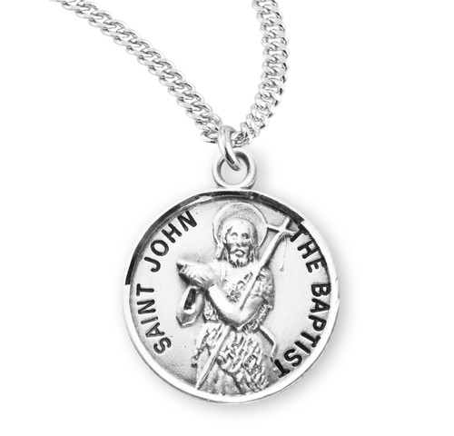 Patron Saint John the Baptist Round Sterling Silver Medal | 20" Chain