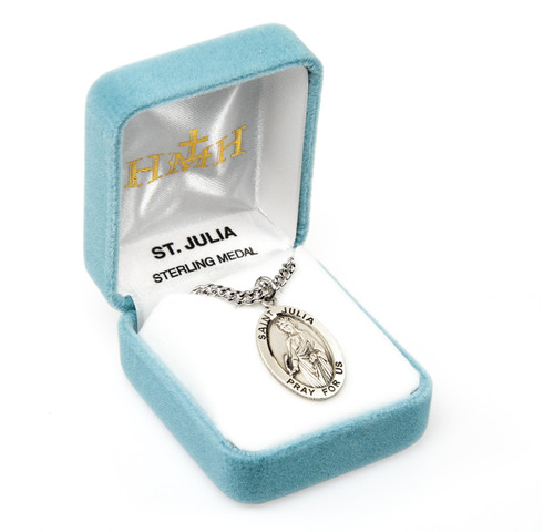 Patron Saint Julia Oval Sterling Silver Medal | 24" Chain