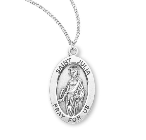 Patron Saint Julia Oval Sterling Silver Medal | 18" Chain