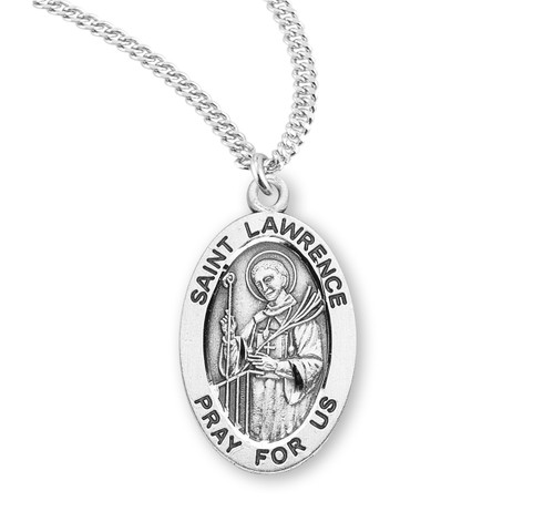 Patron Saint Lawrence Oval Sterling Silver Medal | 20" Chain