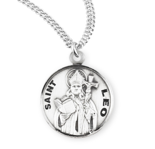 Patron Saint Leo Round Sterling Silver Medal | 20" Chain