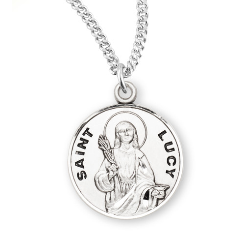 Patron Saint Lucy Round Sterling Silver Medal | 18" Chain