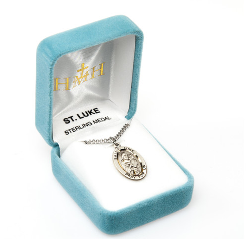 Patron Saint Luke Oval Sterling Silver Medal | 20" Chain