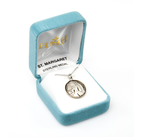 Patron Saint Margaret Round Sterling Silver Medal