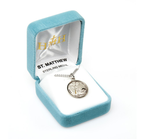 Patron Saint Matthew Round Sterling Silver Medal | 20" Chain