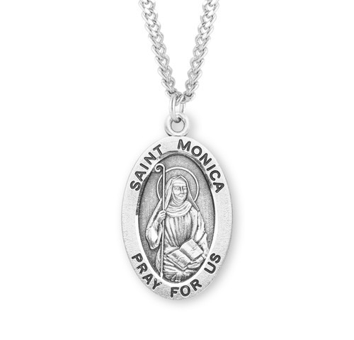 Patron Saint Monica Oval Sterling Silver Medal | 24" Chain