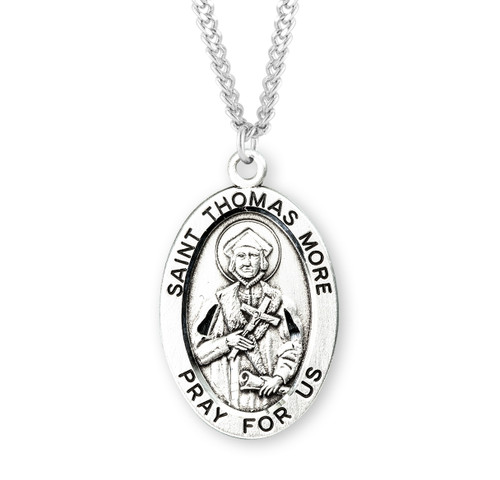 Patron Saint Thomas More Oval Sterling Silver Medal | 24" Endless Chain