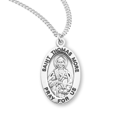 Patron Saint Thomas More Oval Sterling Silver Medal | 20" Chain