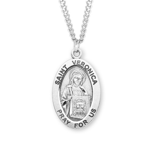 Patron Saint Veronica Oval Sterling Silver Medal | 24" Chain