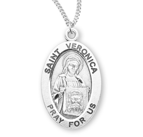 Patron Saint Veronica Oval Sterling Silver Medal | 18" Chain