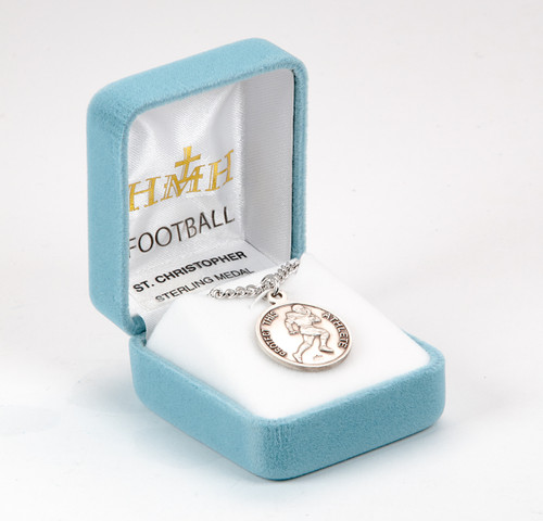 Saint Christopher Round Sterling Silver Football Male Athlete Medal ...