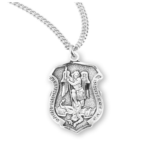 Saint Michael Sterling Silver Badge Medal | 20" Chain