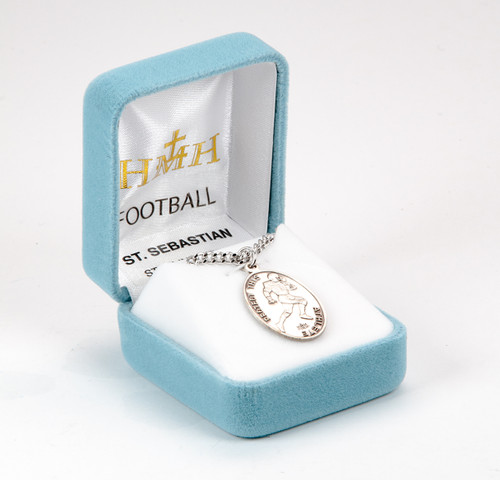 Saint Sebastian Oval Sterling Silver Football Male Athlete Medal