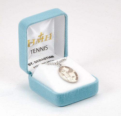 Saint Sebastian Oval Sterling Silver Tennis Male Athlete Medal Saint Sebastian Oval Sterling Silver Tennis Male Athlete Medal