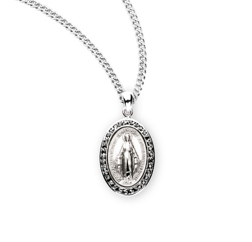 Sterling Silver Jet Black Cubic Zirconia Miraculous Medal | 2