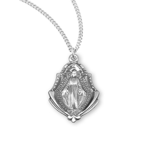 Sterling Silver Miraculous Medal with Art Deco Border