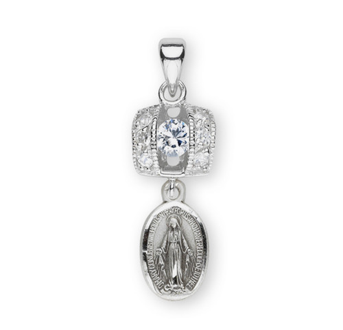 Sterling Silver Miraculous Medal with Cubic Set Zirconia's "CZ's" | 4