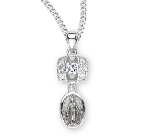 Sterling Silver Miraculous Medal with Cubic Set Zirconia's "CZ's" | 4