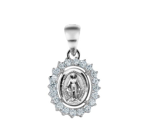 Sterling Silver Miraculous Medal with set Cubic Zirconia's "CZ's"