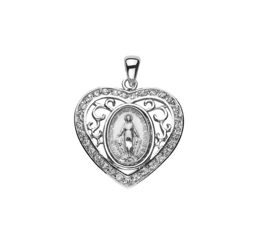 Sterling Silver Oval Miraculous Medal with Cubic Zirconia's "CZ's" | 1