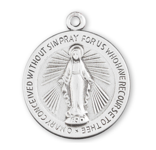 Sterling Silver Round Blue Miraculous Medal