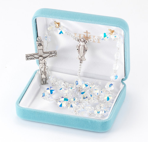 Aurora Flower Shape Petal Swarovski Crystal Sterling Silver Rosary