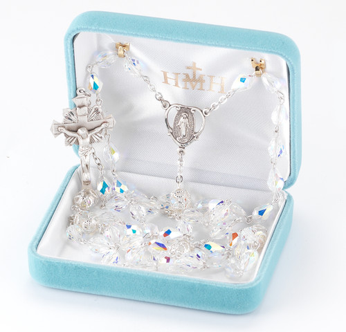 Aurora Tear Shape Swarovski Crystal Sterling Silver Rosary