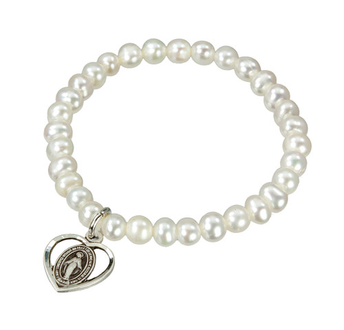 Freshwater Pearl Rosary Bracelet | Silver Miraculous Heart Medal