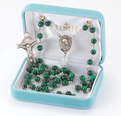 Genuine Malachite Sterling Silver Rosary