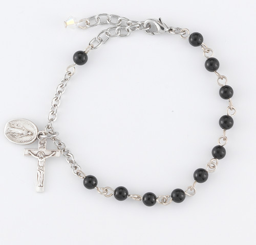 Genuine Onyx Round Rosary Bracelet