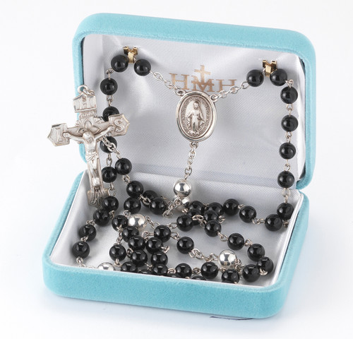 Genuine Onyx Sterling Silver Rosary | 6mm Beads