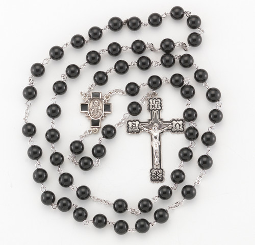 Genuine Onyx Sterling Silver Rosary | 8mm Beads