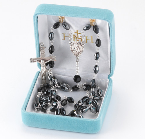 Jet Black Oval Swarovski Crystal Rosary